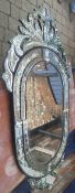 Venetian etched glass wall mirror with pierced foliate crest size approx. 140cm x 72cm (some