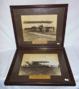 2 framed black & white photographs `Early Passage Plane 1932` & `Bi Plane at Air Display 1909`