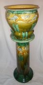 Minton secessionist jardiniere on stand with tube lined dec. with printed mark No.14 to base and