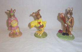 3 Royal Doulton Bunnykins figurines `Pilot` DB369, `Easter Parade` DB292 & `Birthday Girl` DB290 all