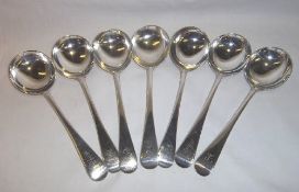 7 silver soup spoons Lon. 1926 & 1927 wt approx. 14.2oz