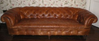 Tan leather Chesterfield width 238cm