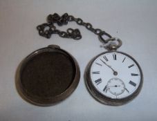 Silver open face pocket watch & silver pair case