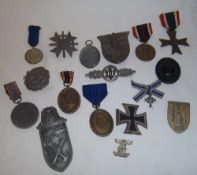 Sel. Nazi medals, badges & shields inc. Iron Cross 1st class marked L/11, Bomber Class marked F & B,