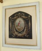 Framed needlepoint panel depicting shepherd size of panel approx. 37cm x 42cm