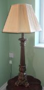 Lg. gilt metal table lamp with reeded column & scrolled base