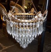 Sm. 3 tier gilt metal & cut glass chandelier