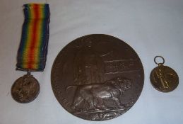 WWI war medal & WWI Victory medal to Sgt H.E Pawson Lincs Regt. & death plaque to Sgt H.E Pawson