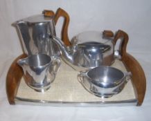 4 piece picquot tea set on matching tray