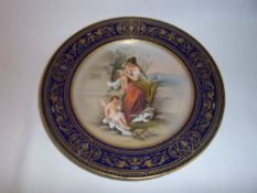 Vienna style porcelain cabinet plate, decorated centrally with young lady and two winged cherubs,