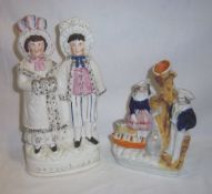 2 Staffordshire flatbacks `Darby & Joan` & 1 other