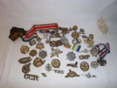 Sel. military cap badges, pin badges etc. inc. Lincolnshire