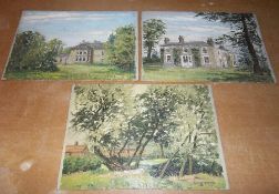 3 unframed oils on board by Clive Browne depicting 2 country houses in  `Barnoldby Le Beck`  & `