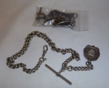 Silver Albert chain & fob wt approx. 1.9oz & sel. watch keys