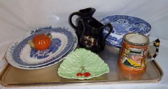 Copeland Spode blue & white bowl, 2 blue & white meat plates, leaf dish, tankard etc.