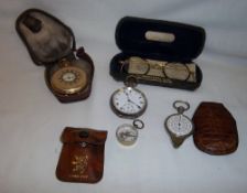 2 pocket watches, compass, pr of spectacles etc.