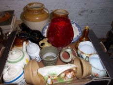 Sel. misc. ceramics inc. sm. blue & white meat dish, large glass, teapot, stoneware pots etc.