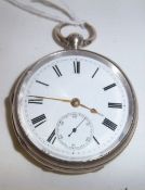 Silver pocket watch with signed movement H.E. Peck of London with plain Roman numeral dial & seconds