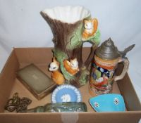 Continental stein, Hornsea dish, Withernsea jug, Wedgwood jasperware dish, glass Codd bottle, S.P