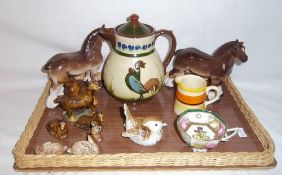 Miniature Clarice Cliff jug, Lomonosov horses, Wade Whimsies etc.