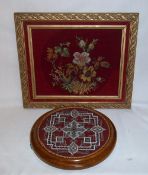 Framed beadwork panel & beadwork stand on bun feet