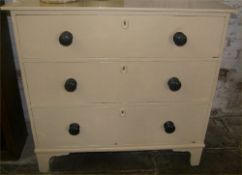 Painted pine chest of drawers on bracket feet