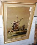 Lg. framed mixed media depicting windmill signed William Lee-70 size approx. 50cm x 75cm