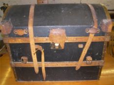 Wooden steamer style trunk with leather handles
