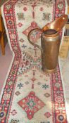 Lg. coppered ewer, wool runner & wool rug on green ground