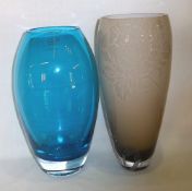 Lg. Royal Doulton glass vase with etched dec. & 1 other glass vase