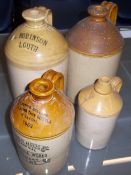 F.E Robinson Louth stoneware flagon & 3 other stoneware flagons