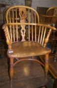 Yew wood Windsor chair with crinoline stretcher