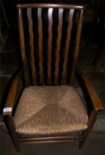 Early 20th c. occ chair with rush seat & decorative splats