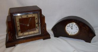 1930s oak cased mantel clock & 1 other