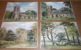 4 unframed oils on board by Clive Browne depicting `Bradley Church`, `Tetney Church`, `St. Giles