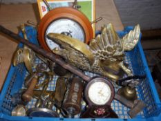 Sel. brass, `Rogue`s Pocket balance`, barometer, sm. mantel clock, horse whip, children`s jigsaw
