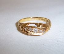 18ct gold Edw. style 5 stone diamond ring