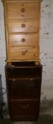 Sm. pine chest of drawers, cabinet & mirror