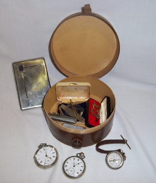 Silver open face pocket watch & 1 other, cigarette case, cufflinks etc.