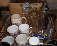 Sel. commemorative mugs, glasses, S.P coffee pot, S.P sugar shakers etc.