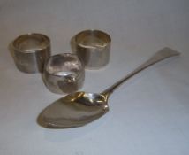 3 silver napkin rings Chester 1919, Lon. 1949 & 1 other & silver tablespoon Lon. 1804 wt approx. 4.