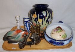 Tulip vase, Sm. Wade lidded pot, Wedgwood candlestick, Continental dish, table lighter in the form