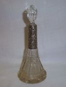 Cut glass scent bottle with decorative silver collar Birm. 1911