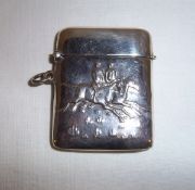 Silver vesta case with hunting scene stamped 925