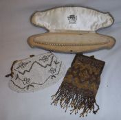 2 beaded bags & cased set simulated pearls