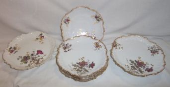 3 early 20th c. Continental porcelain comports with printed & painted dec. & 4 matching plates