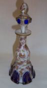 Bohemian glass scent bottle with hand-painted floral & gilt dec. ht approx. 24cm