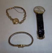 9ct gold ladies Longines wristwatch on 9ct gold bracelet strap, 9ct gold Jaeger LeCoultre watch on