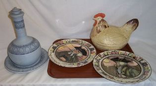 2 Royal Doulton series ware plates `The Doctor` & `The Parson`, Copeland bottle vase & plate in blue
