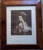 Vict. hand-tinted engraving `Lady Morris` after Reynolds in mahogany frame size approx. 31cm x 40cm